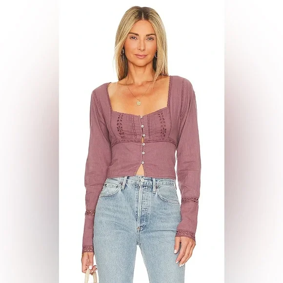 🌻🆕FREE PEOPLE Joi Blouse Roan Rouge color-Size Small - Picture 3 of 11